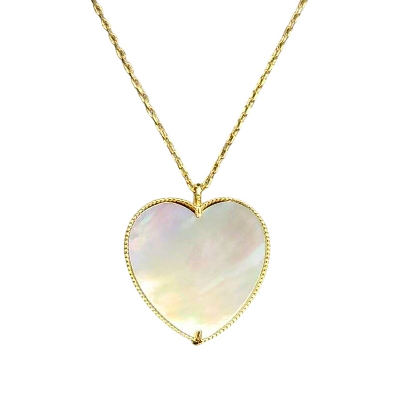 14k Yellow Gold Mother Of Pearl Heart Pendant Necklace 18